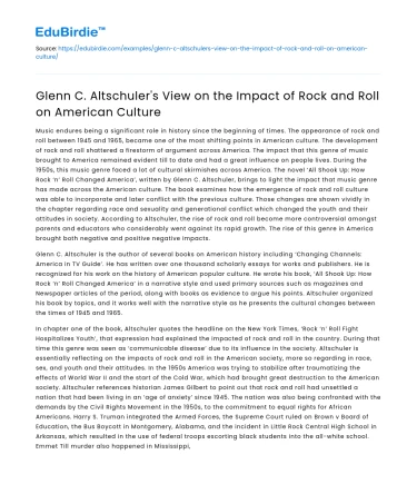 Impact of Rock and Roll on American Culture by Glenn C Altschuler