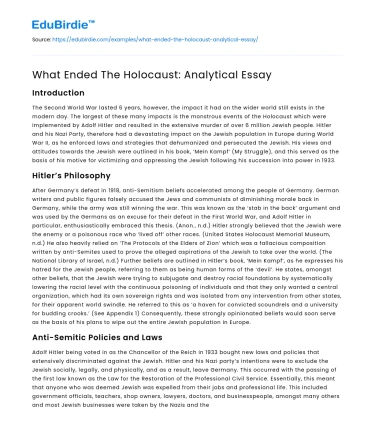 What Ended The Holocaust: Analytical Essay