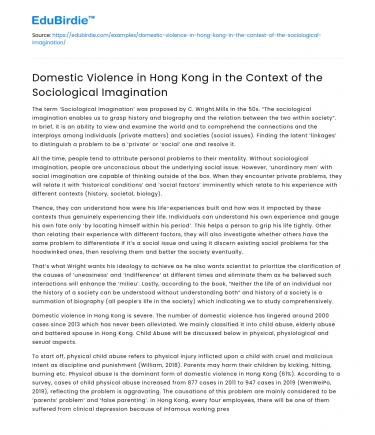 Domestic Violence in Hong Kong: Sociological Perspective