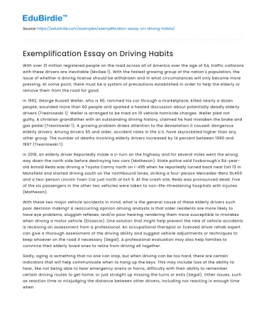 Exemplification Essay on Driving Habits