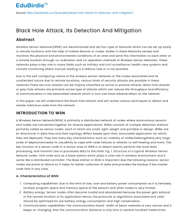 Black Hole Attack, Its Detection And Mitigation