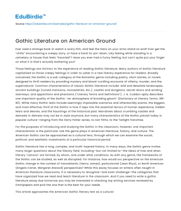 Gothic Literature on American Ground