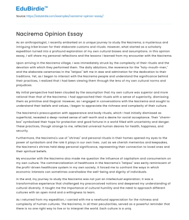 Nacirema Opinion Essay