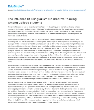 The Influence Of Bilingualism On Creative Thinking Among College Students