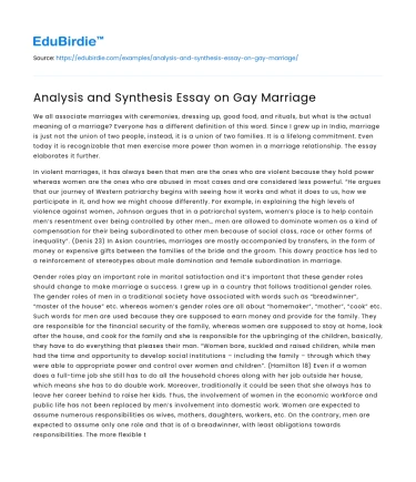Analysis and Synthesis Essay on Gay Marriage