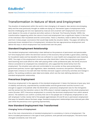 Transformation in Nature of Work and Employment