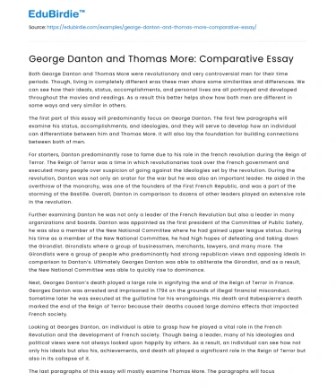 George Danton and Thomas More: Comparative Essay