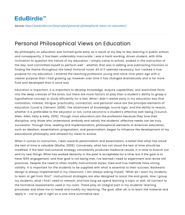 Personal Philosophical Views on Education