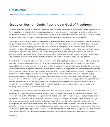 Essay on Roman Gods: Apollo as a God of Prophecy
