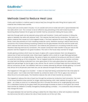 Methods Used to Reduce Heat Loss