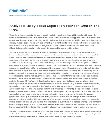 Analytical Essay about Separation between Church and State