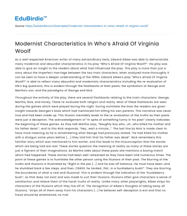 Modernist Characteristics In Who’s Afraid Of Virginia Woolf