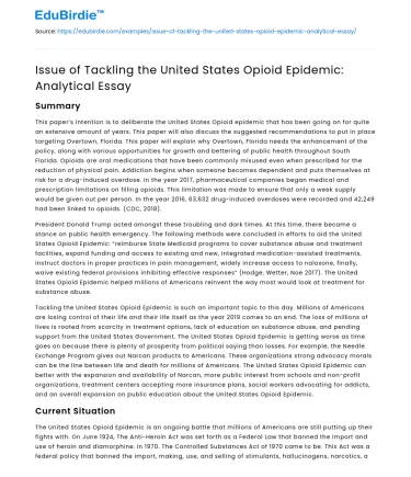 Issue of Tackling the United States Opioid Epidemic: Analytical Essay