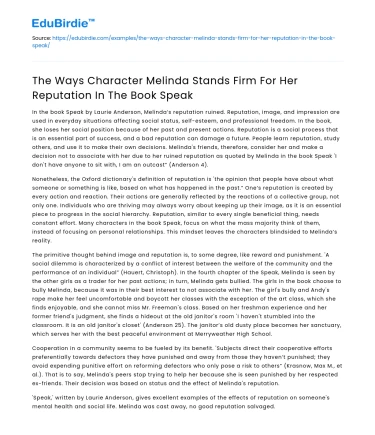 Melinda’s Firm Stand for Reputation in Speak