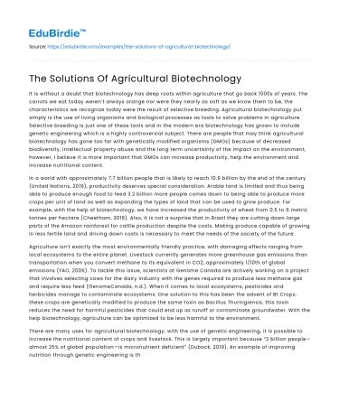 The Solutions Of Agricultural Biotechnology