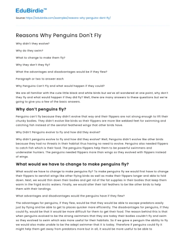 Reasons Why Penguins Don’t Fly