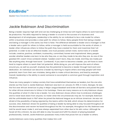 Jackie Robinson And Discrimination