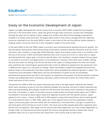 Essay on the Economic Development of Japan - Free Essay Example