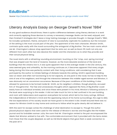 Literary Analysis Essay on George Orwell’s Novel ‘1984’