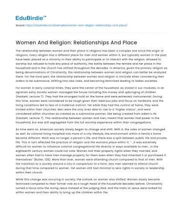 Women And Religion: Relationships And Place