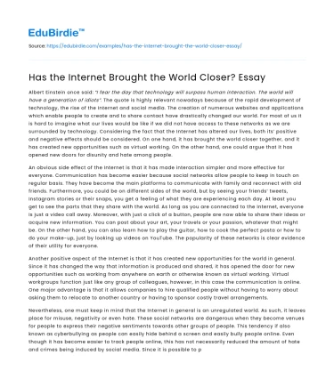 Has the Internet Brought the World Closer? Essay