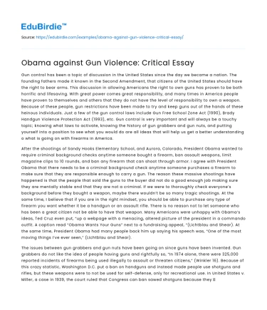 Obama against Gun Violence: Critical Essay