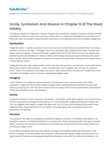 Simile, Symbolism And Allusion In Chapter 8 Of The Great Gatsby