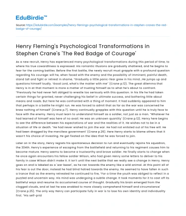 Henry Fleming’s Psychological Transformations in The Red Badge of Courage