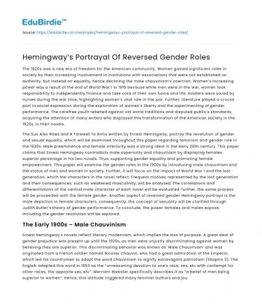 Hemingway’s Portrayal Of Reversed Gender Roles