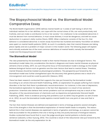 The Biopsychosocial Model vs. the Biomedical Model: Comparative Essay