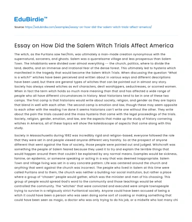Essay on How Did the Salem Witch Trials Affect America