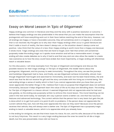 Essay on Moral Lesson in ‘Epic of Gilgamesh’