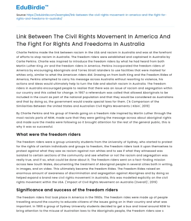 Civil Rights Movement in America and Rights/Freedoms Fight in Australia