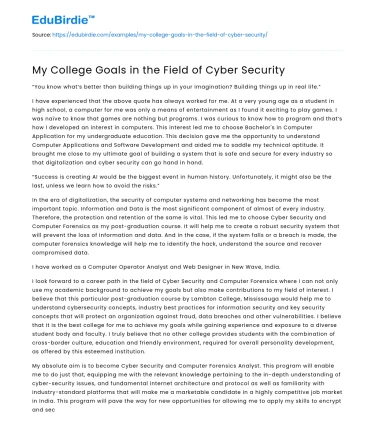 My College Goals in the Field of Cyber Security
