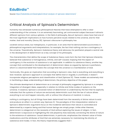 Critical Analysis of Spinoza’s Determinism