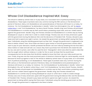 Whose Civil Disobedience Inspired MLK: Essay