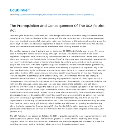 The Prerequisites And Consequences Of The USA Patriot Act