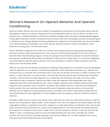 Skinner’s Research On Operant Behavior And Operant Conditioning