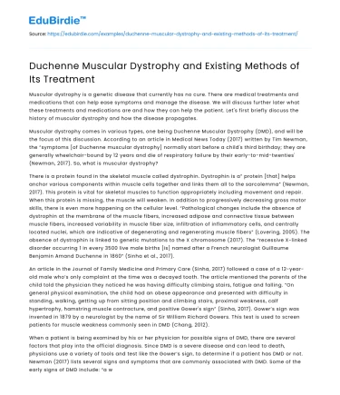 Duchenne Muscular Dystrophy and Existing Methods of Its Treatment