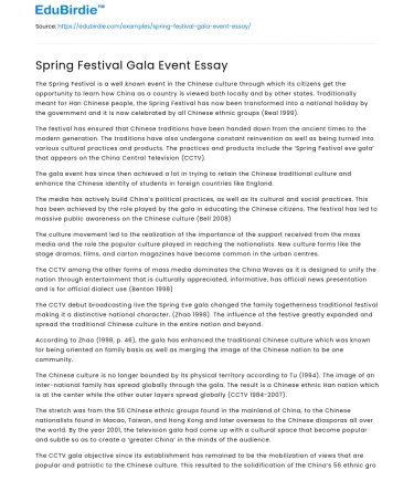 Spring Festival Gala Event Essay