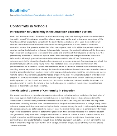 Conformity in Schools