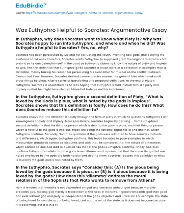 Was Euthyphro Helpful to Socrates: Argumentative Essay