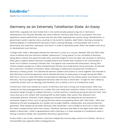 Germany as an Extremely Totalitarian State: An Essay