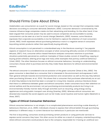 Should Firms Care About Ethics