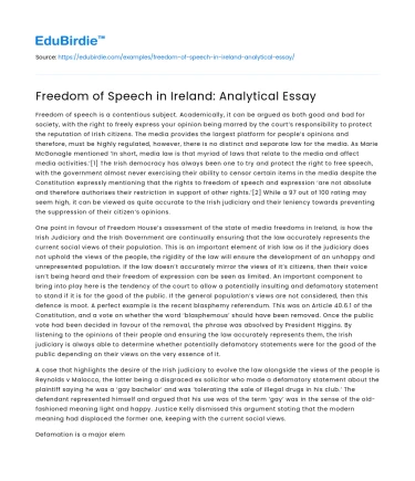 Freedom of Speech in Ireland: Analytical Essay