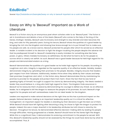 Essay on Why Is ‘Beowulf’ Important as a Work of Literature