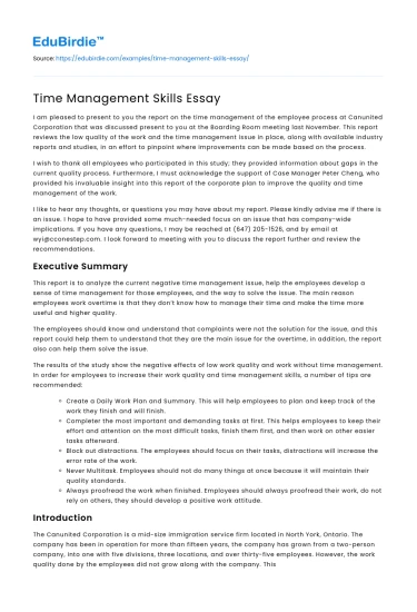 Time Management Skills Essay