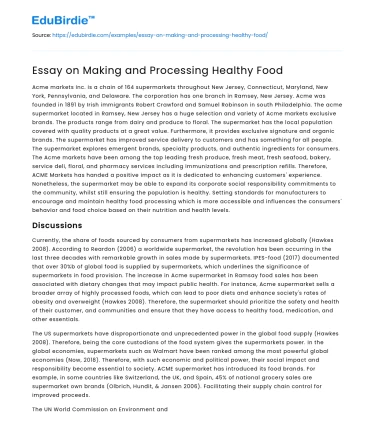 Essay on Making and Processing Healthy Food