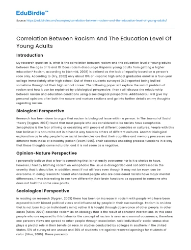 Correlation Between Racism And The Education Level Of Young Adults