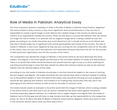 Role of Media in Pakistan: Analytical Essay